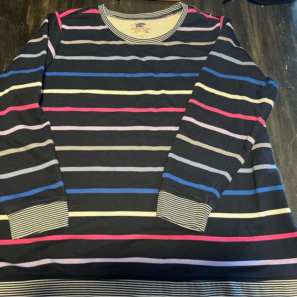 Vintage 2x Striped Lands End Serious Sweats Crew Neck Sweatshirt!